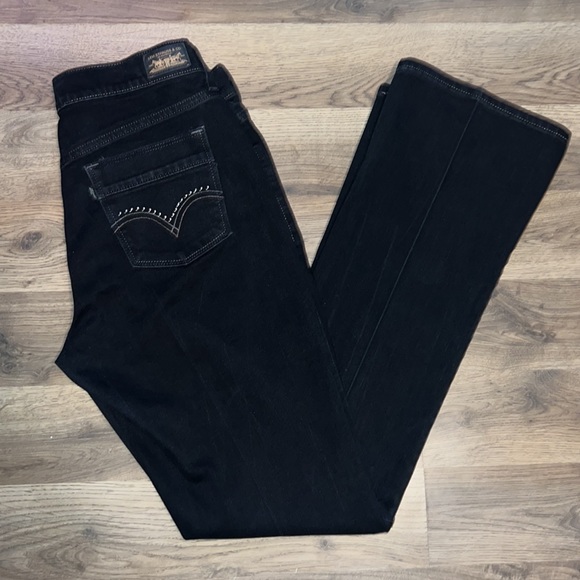 Levi's 515 Boot Cut Jeans Size 4 Black with Embellished Pockets - Picture 9 of 10
